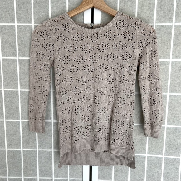 H&M Open knit sweater 3/4 sleeve zipper back closure beige neutral size XS - Picture 1 of 10